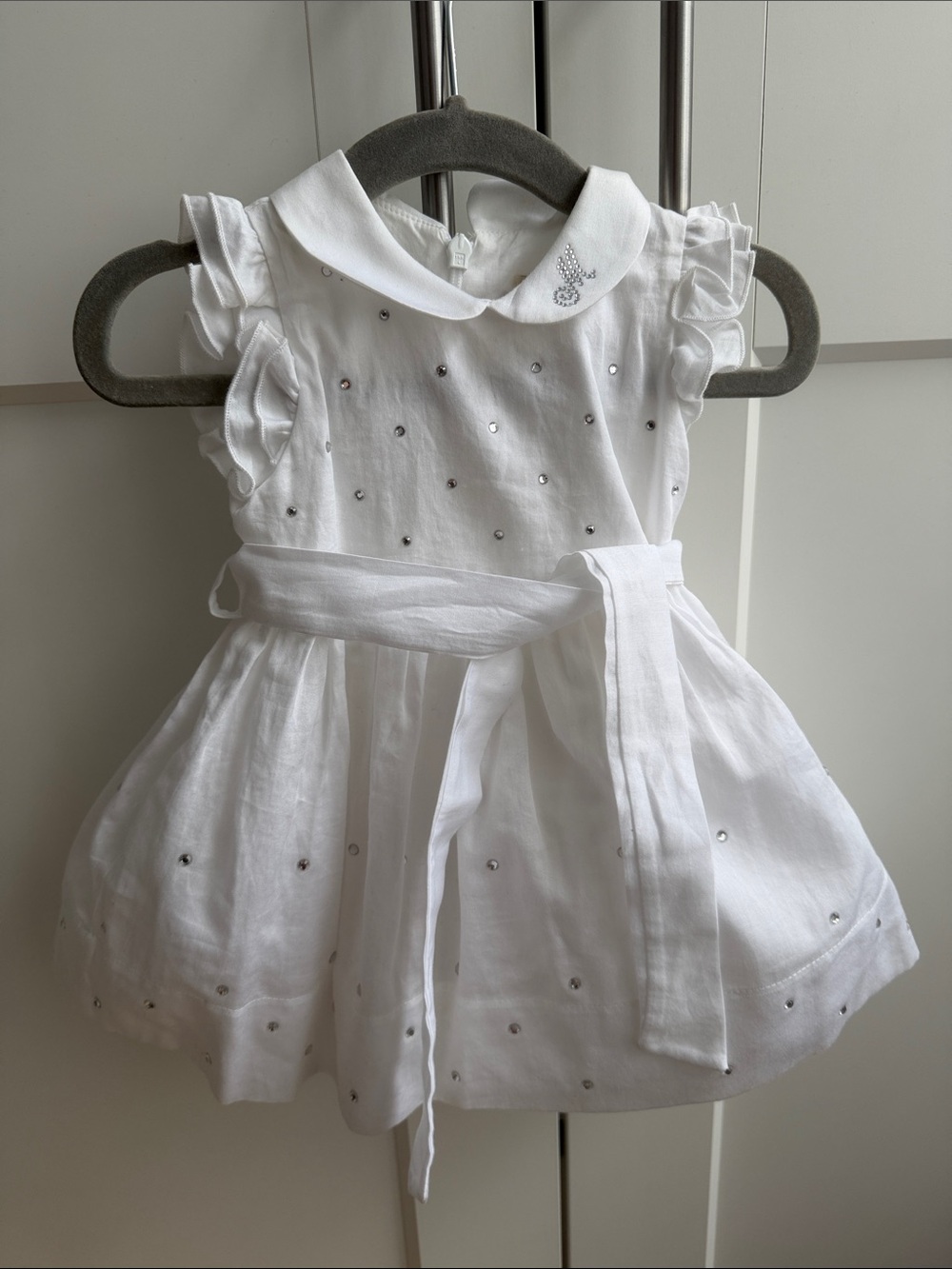 MonnaLisa White Dress with Collar Logo Embellishment